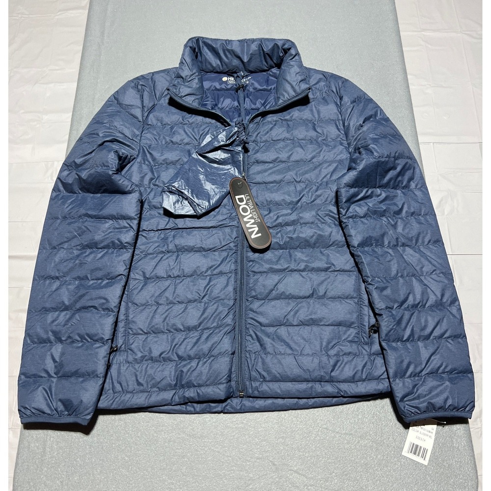 Heatkeep Mens Ultra Light Down Puffer Jacket Blue Heather Packable Small NEW